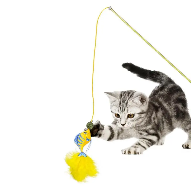 Cat Toy Wand Fish Shape Feather Cat Fishing Pole Toy Teasing Cats Toys  Fishing Pole Toy For Play Interaction Physical Mental - AliExpress