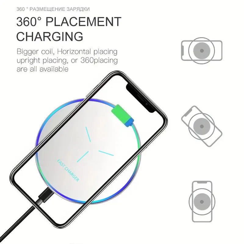 Desktop LED Light Wireless Charger Phone Pad For iPhone 17 16 15 14 13 12 Pro Max Samsung S25 Xiaomi Phone Fast Charging Station