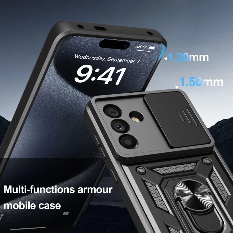 Rugged Armor Phone Case with Slide Camera Lens Protector