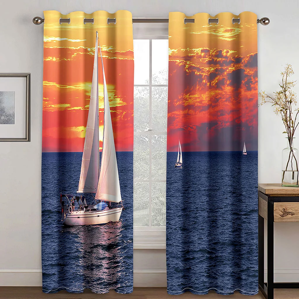 

Natural Scenery Landscape Forest Sunset Free Shipping 2 Pieces Thin Shading Window Curtain for Living Room Bedroom