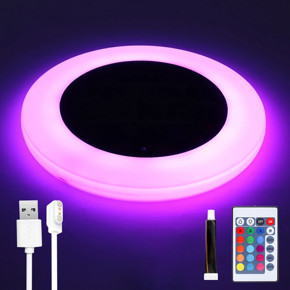 

Solar Floating Pool Lights 13LED IP68 Waterproof Solar/USB Powered Lights RGB 16 Color Changing LED Lights For Swimming Pool