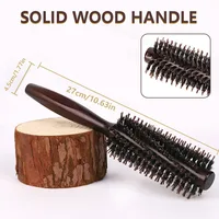 Wood Handle Round Rolling Brush Straight Twill Hair Comb Boar Bristle Round Barrel Hair Curling Brush Hairdressing Beauty Tools 2