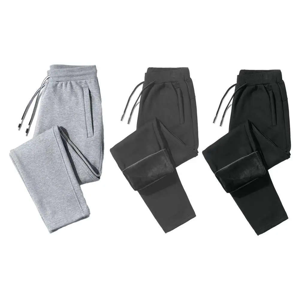 Description Picture 6 of itemMen Fleece Pants Men's Winter Warm Plush Wide Leg Pants with Elastic Waist Zipper Pockets for Sports Leisure Elastic Waist Pants