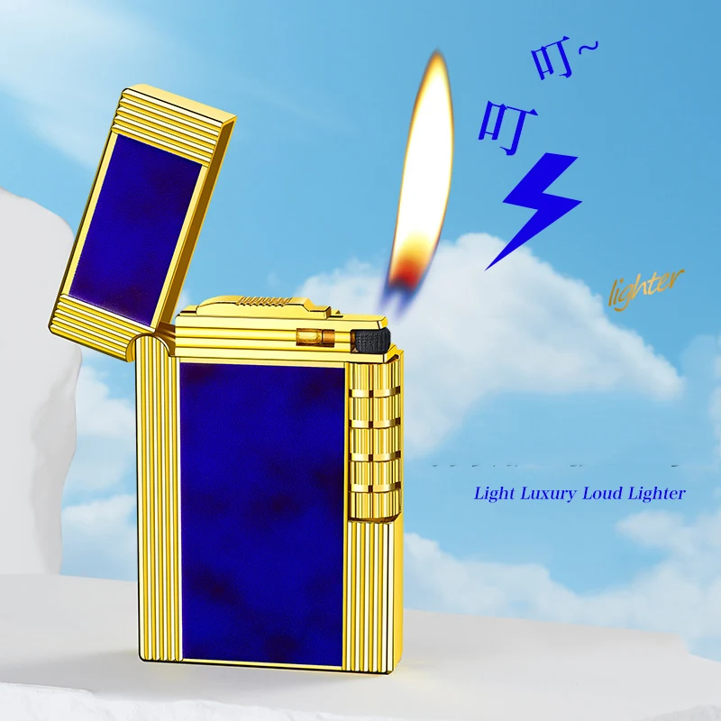 Personalized Langsheng Steel Sound Side Sliding Grinding Wheel Inflatable Lighter Luxury Atmosphere High end Gift Lighter Wholes