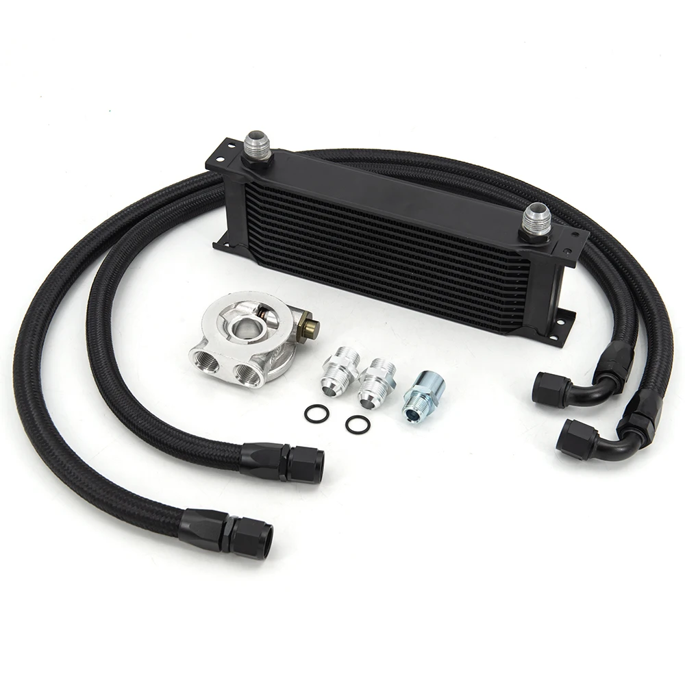13 Rows Oil Cooler Kit AN10 Transmission Oil Cooler Kit Filter Adapter With Nylon Stainless Steel Braided Hose