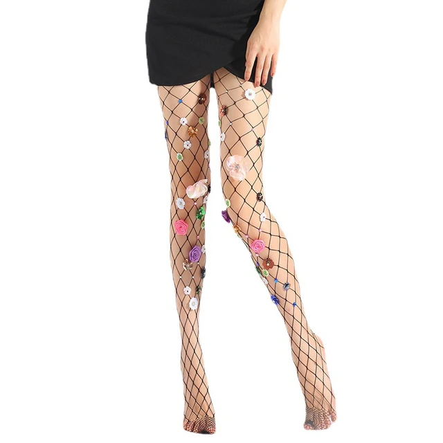 European and American Hot Drill Net Hosiery Flower Pearl Red Stockings Socks Socks Fashionable