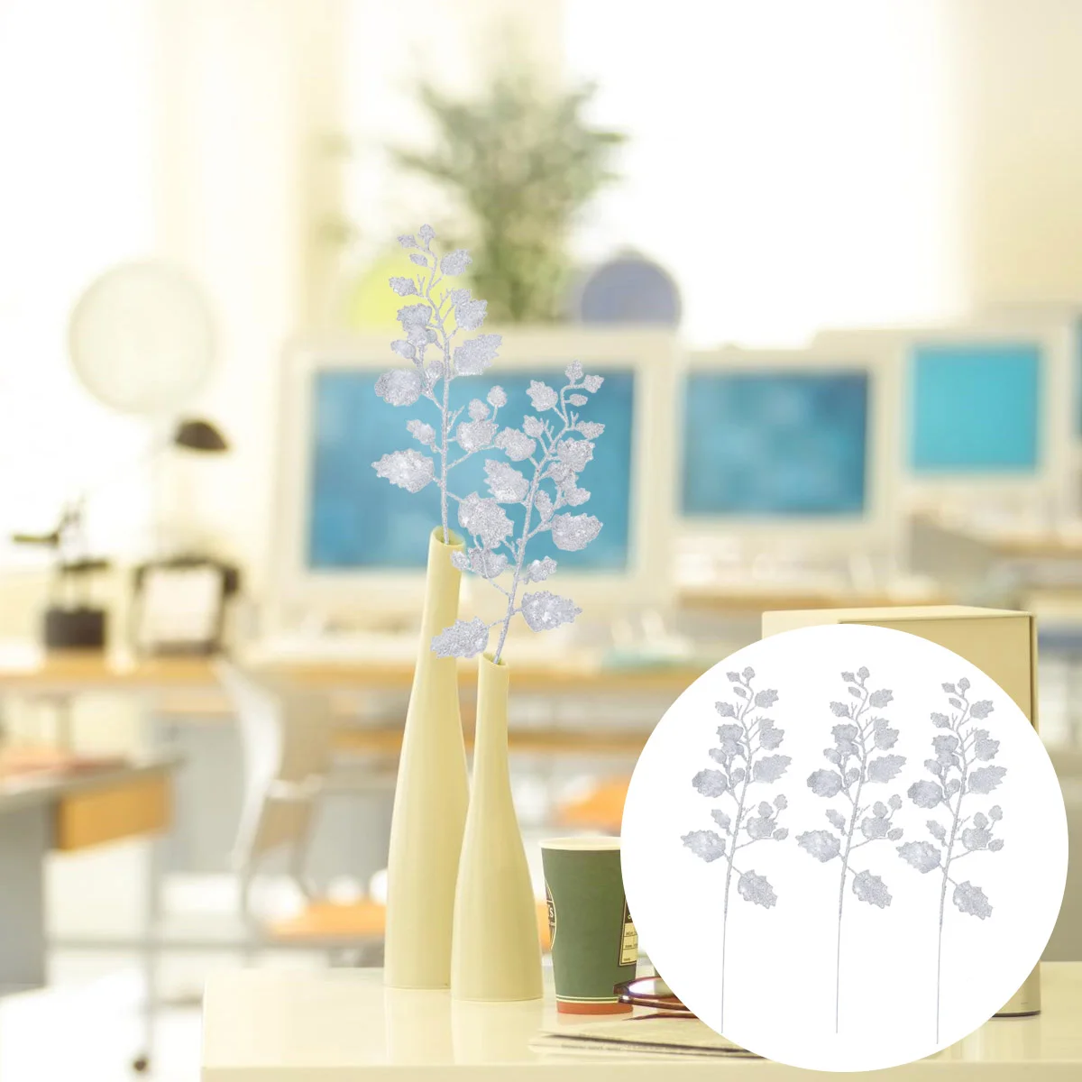 

Glitter Powder Christmas Leaves Merry Christmas Ornaments Christmas Tree Decorations Artificial PE Leaves Xmas Home Decor