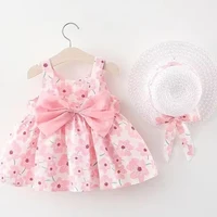 Vêtements d'été pour bébés de 0 à 3 ans, robe de princesse fleurie sans manches avec chapeau et nœud pour filles, vacances à la mer 1