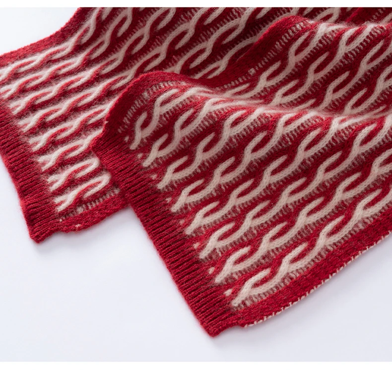 Hochwertiger Herbst-Winter-Schal aus 100% reinem Kaschmir, vielseitiges zweifarbiges Zopfmuster, warmer Nackenwärmer, Schal – Detail 21