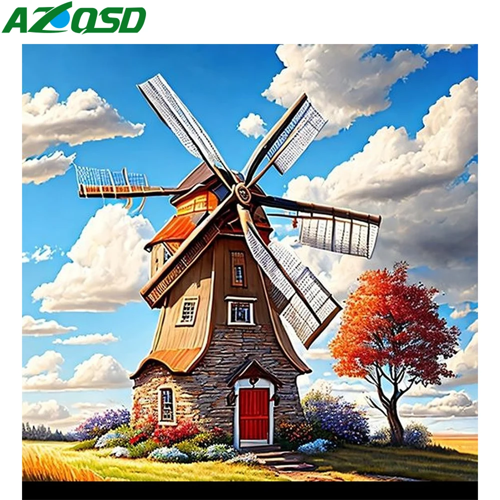 

AZQSD Алмазная вышивка ветряная мельница пейзажная мозаика рукоделие живопись домашний декор домашний декор 30x30 см художественные стразы