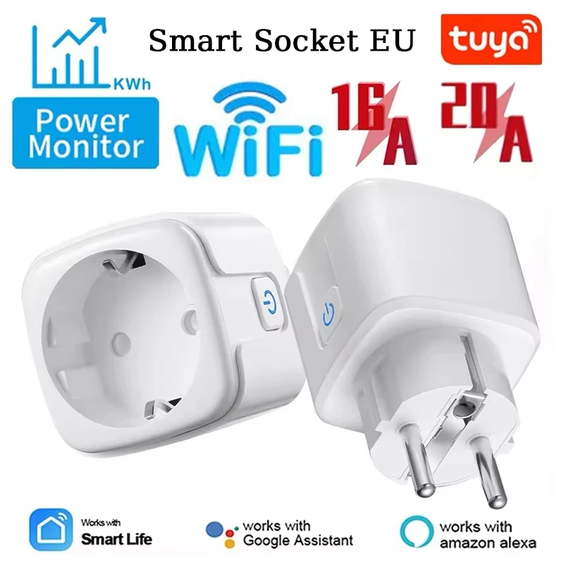 EU 16A/20A พร้อม Power Monitor ปลั๊กสมาร์ท WiFi ซ็อกเก็ตฟังก์ชั่นจับเวลา Tuya Smart Life APP Control ทํางานร่วมกับ Alexa Google Home 1