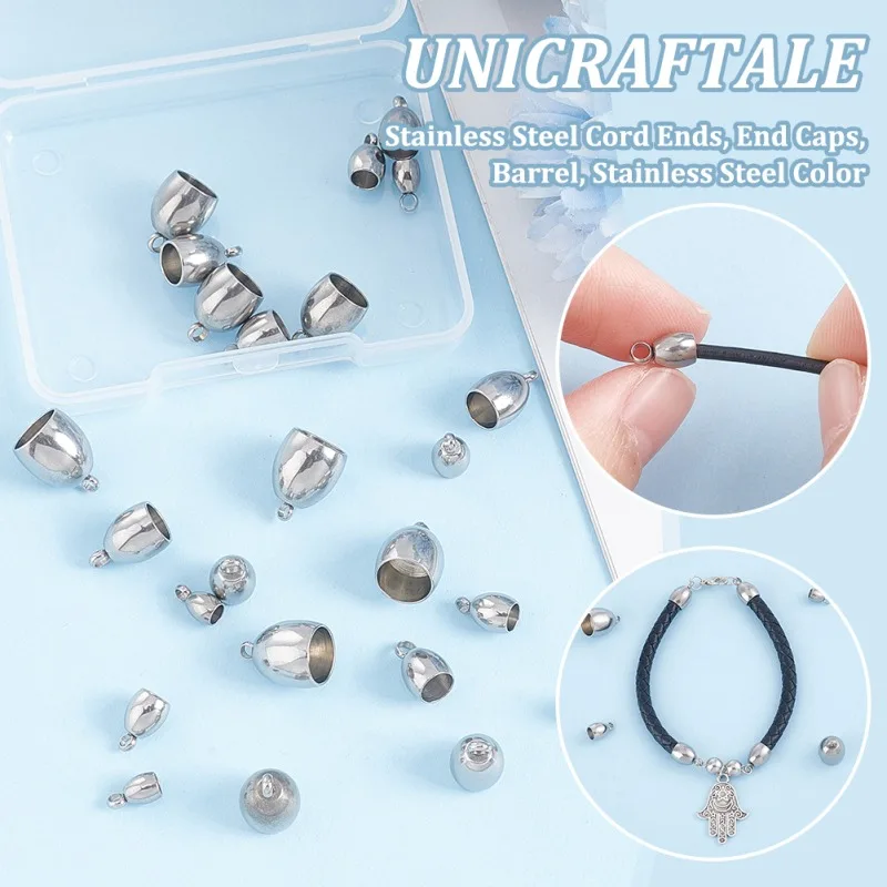 120Pcs 4 Sizes Memory Wire End Caps Stainless Steel Bead Cord End Caps Round Half Drilled Beads Ball Cord Terminators