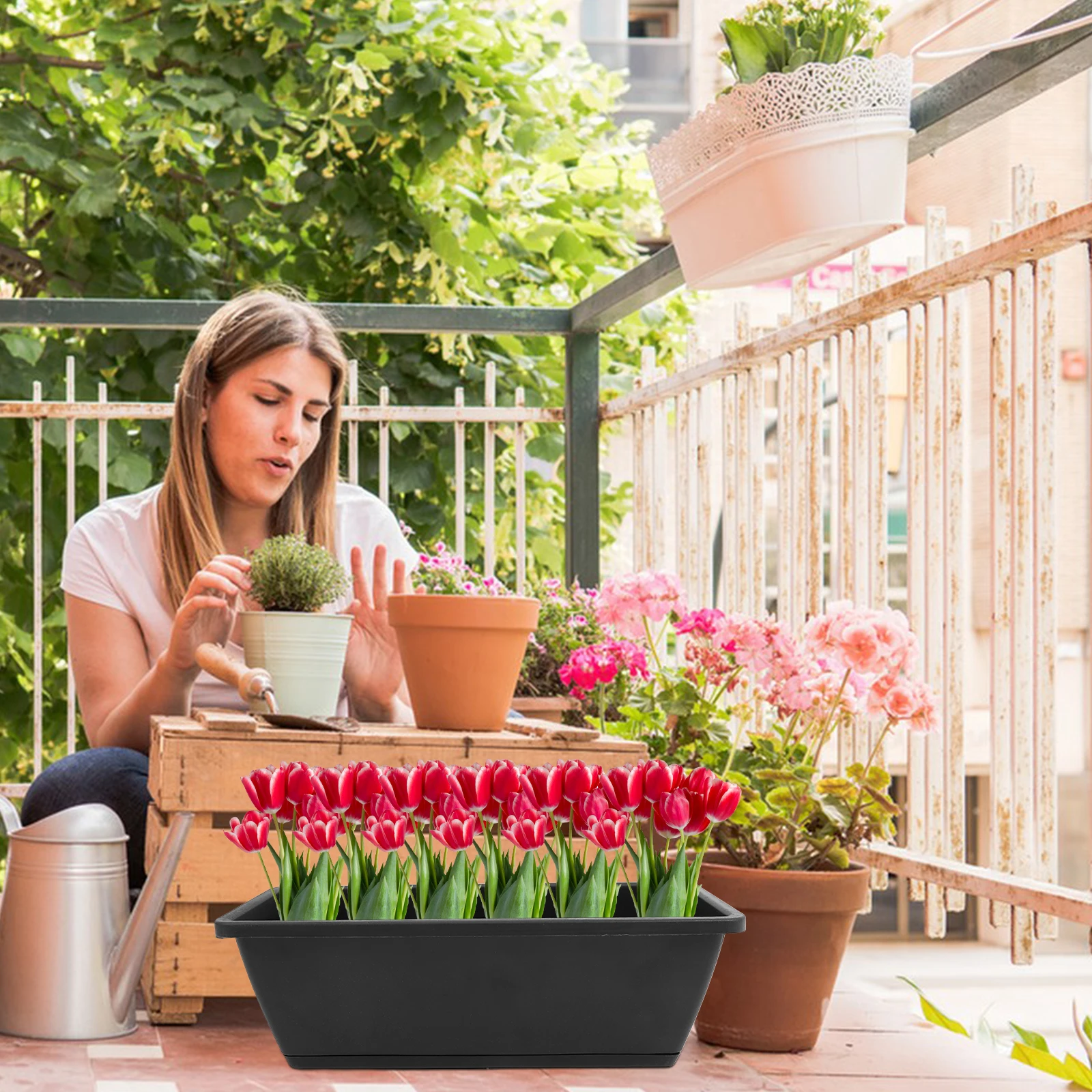 Macetas rectangulares grandes, color negro, para exteriores, interiores,  jardín, balcón, ventana, cajas, agujeros de drenaje, plástico, 6 uds. -  AliExpress, image size:1600x1600