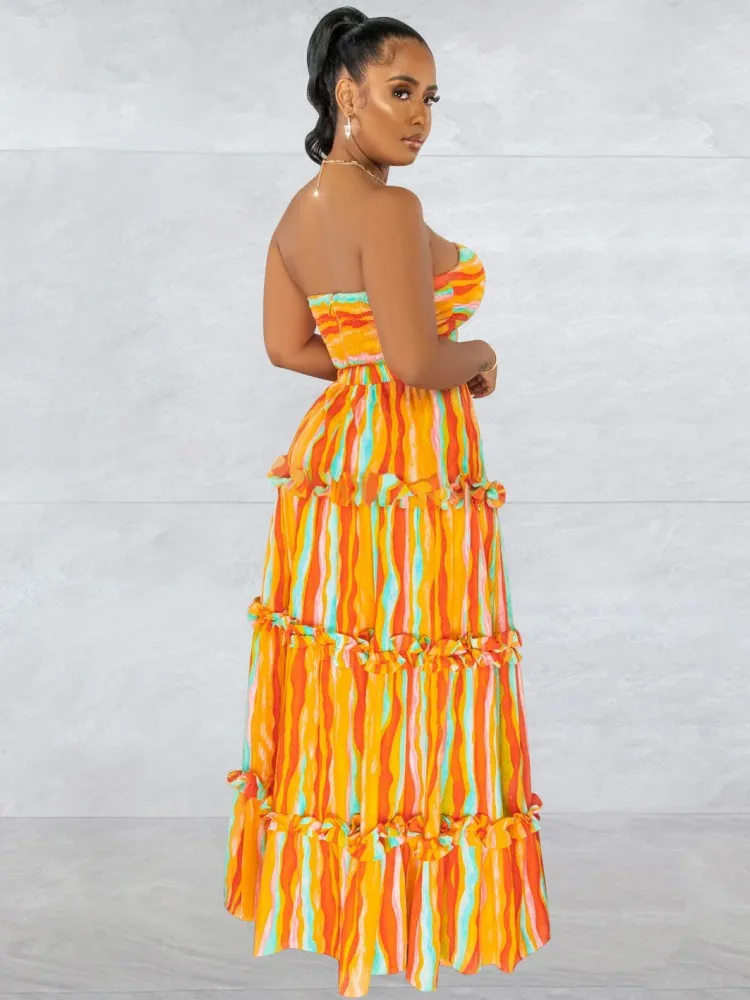 Polyester Summer African Clothes For Women Two Piece Set Dashiki Fashion Sets Long Skirt Suits Outfits Party Vetement Femme