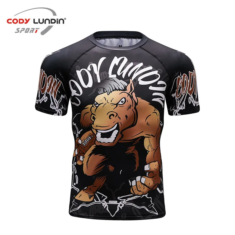 Men Rashguard MMA T-shirt Jiu Jitsu Bjj Kickboxing Compression Boxing Tees