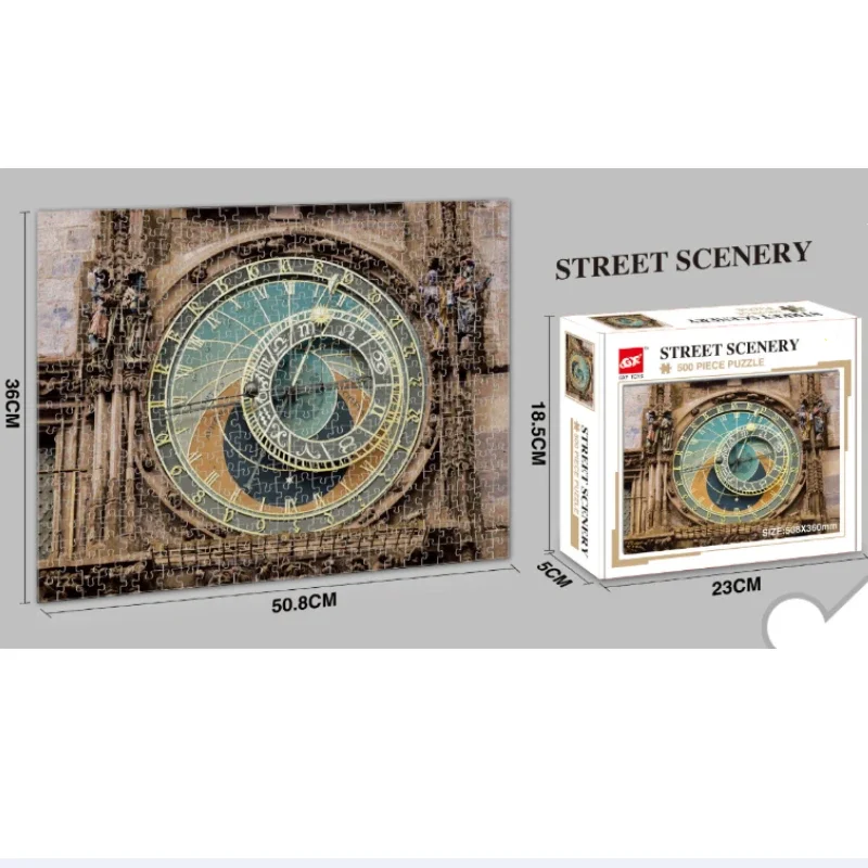36*50.8cm Paper Jigsaw Puzzle 500pcs Astronomical Clock Street Scenery Landscape Painting Creative Stress Relief Christmas Gifts 4