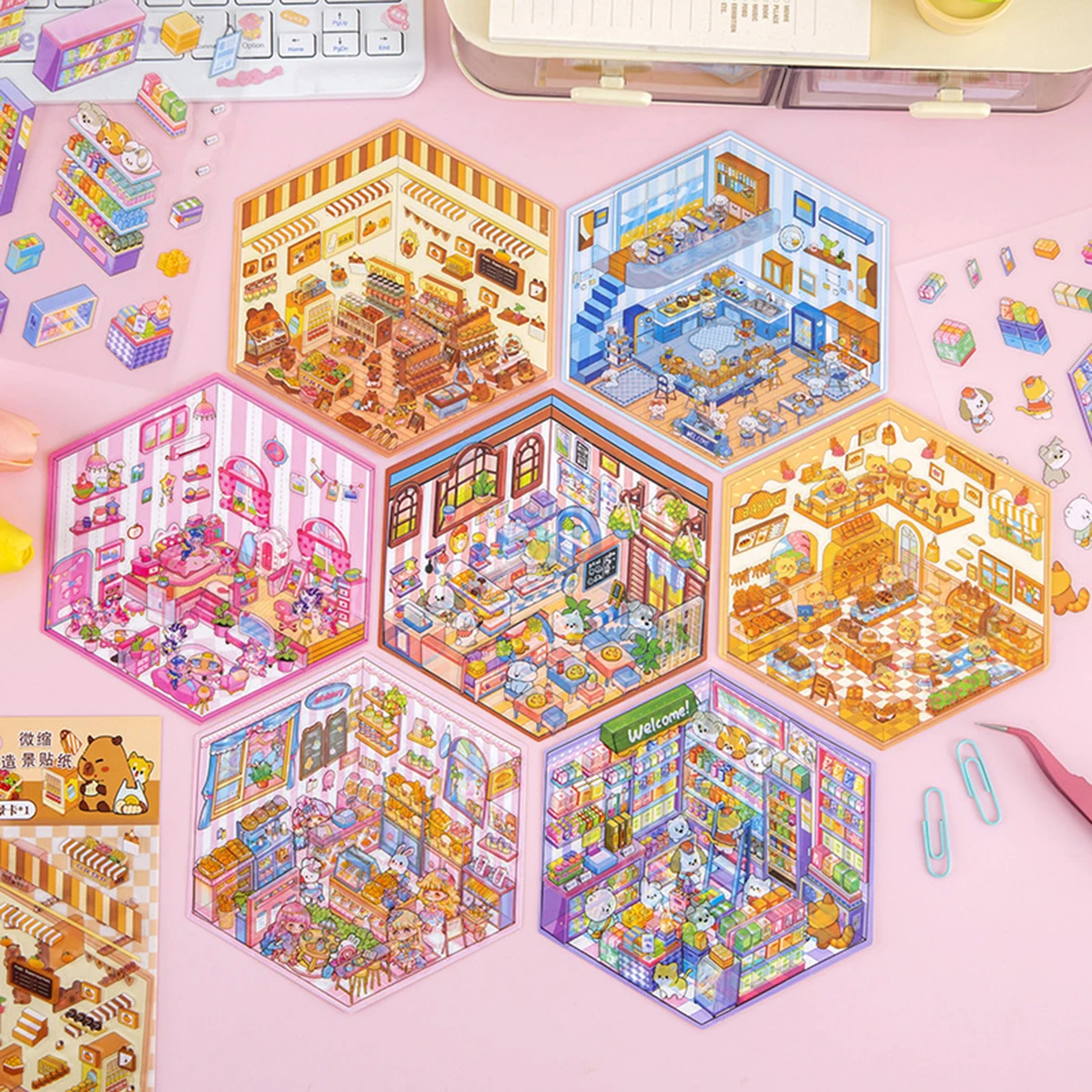 DIY 3D 스티커 장면으로 집을 귀엽고 예쁜 곳으로 꾸며보세요, 카와이 테라피 스티커, 스트레스 해소, 휴일 크리스마스 활동, 부활절 바구니 선물