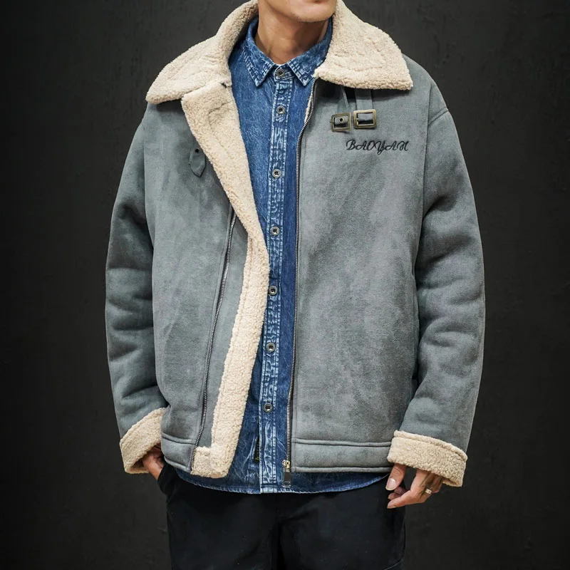

2022 New Fashion Men's Woolen Jacket Winter Vintage Suede Thick Coats Streetwear Hip Hop Warm Jackets Coat Casual Plus Size 5XL