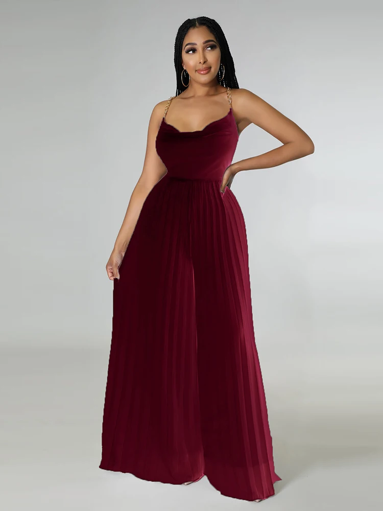 Women Elegant Long Jumpsuits Summer One Piece Open Back Halter Jumpsuit Wide Leg Pant Chiffon Jumpsuit Wholesale Dropshipping