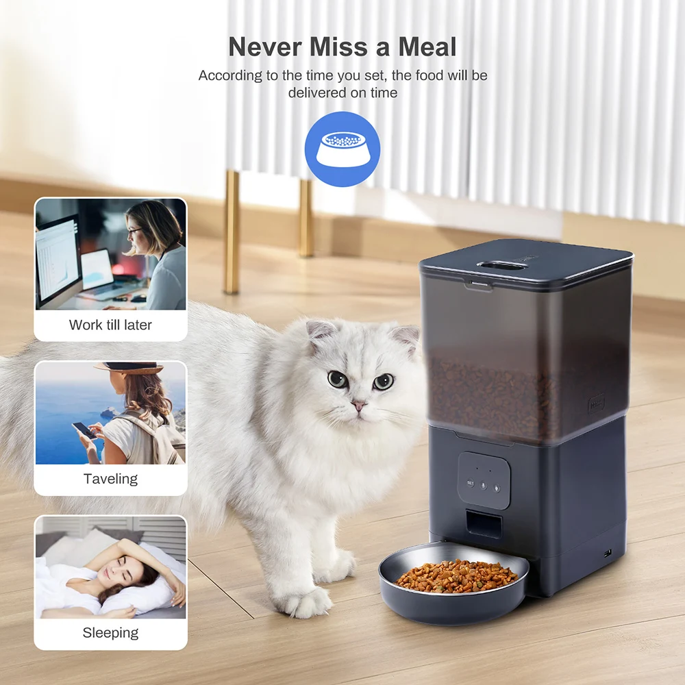 6L Cat Timing Feeder Tuya APP Smart Cat Feeder Pet Dog Food Automatic Dispenser Suitable for Small Cats and Dogs Remote Feeding