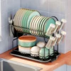 2 tier dish drying rack drain board set tableware drainer Kitchen countertop storage rack cup holder Knife and fork holder 1
