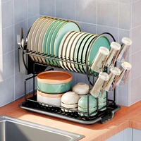 2 tier dish drying rack drain board set tableware drainer Kitchen countertop storage rack cup holder Knife and fork holder 1