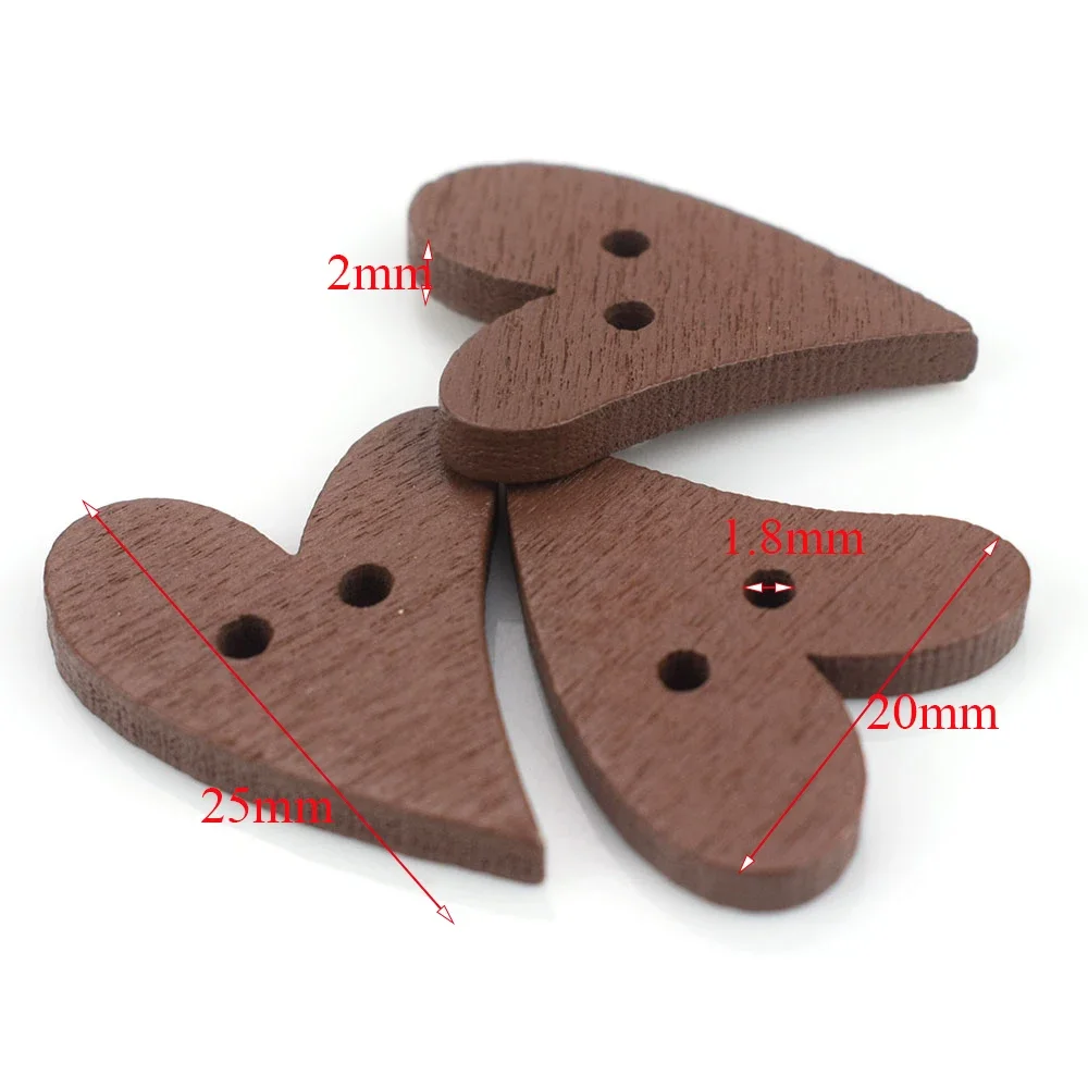 50PCS Wooden Heart Buttons for Handmade Girl Clothing DIY Decor Scrapbooking Needlework Craft Sewing Wood Button Accessories 2