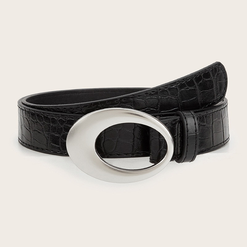 Women's belt with round metal buckle, retro Y2K style, simple, casual and versatile leather belt