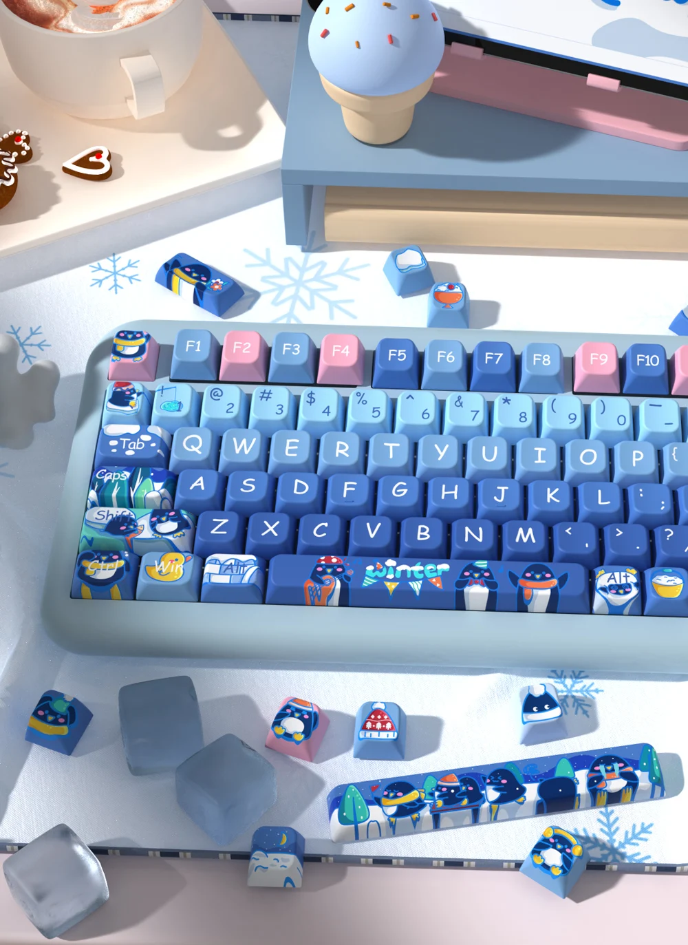 Kawaii MDA Profile Ice Penguin Winter Theme Keycaps (158 Keys)