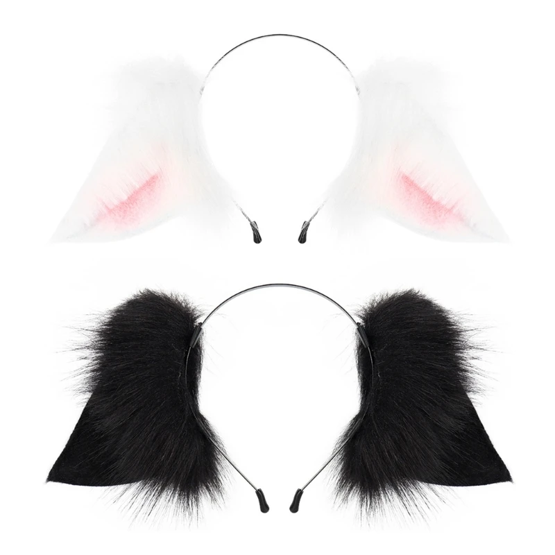 

L93F Foxes Cat Long Furs Ears Headband Headwear Wolf Animal Furry Ears Hair Hoop Anime Ear Headband Halloween Cosplay Costume