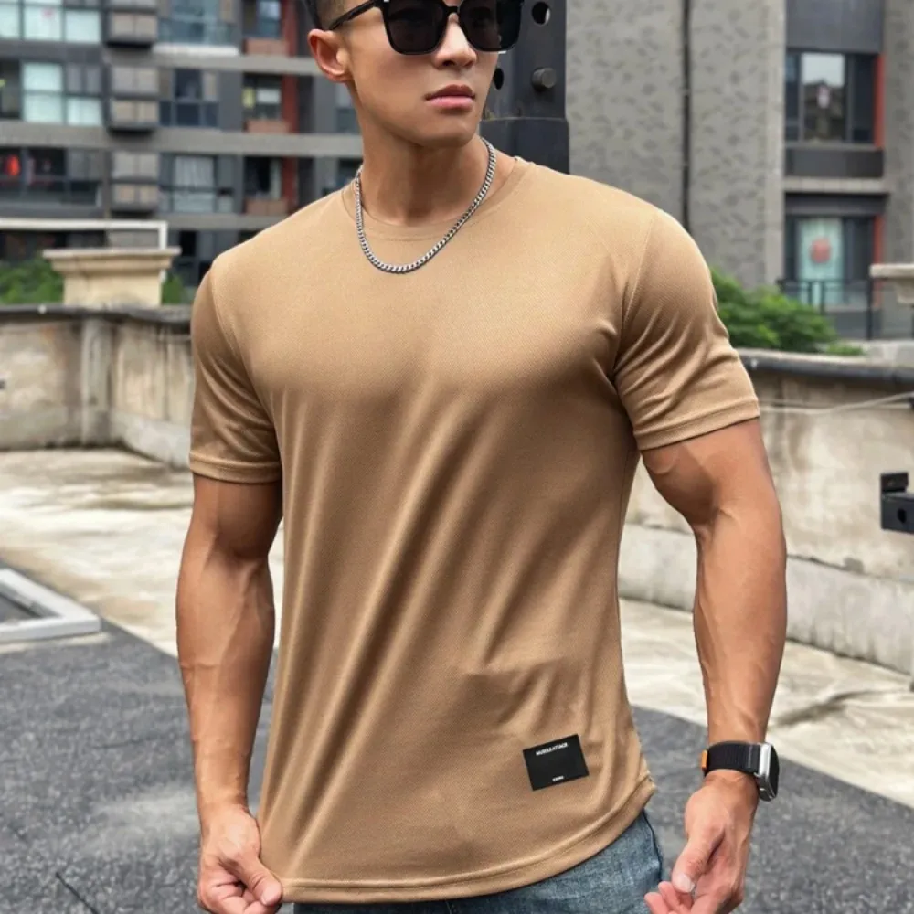 2024 new Men Summer Short Sleeve Fitness T Shirt Running Sport Gym Muscle T Shirt Workout Casual High Quality Tops Clothing 1