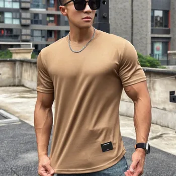 2024 new Men Summer Short Sleeve Fitness T Shirt Running Sport Gym Muscle T Shirt Workout Casual High Quality Tops Clothing 1