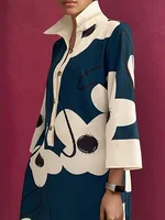 Yeezzi Floral Printed Elegant Evening Dresses For Women 2025 NEW Long Sleeves Loose Urban H-line Lapel Shirts Mini Dress - Image 2
