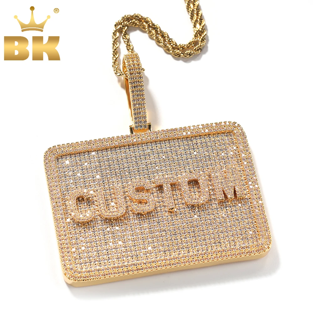 TBTK Custom Letters Numbers Square Card Pendant Necklace Solid Back Paved Cubic Zircon Men Women Rapper Style Hiphop Jewelry