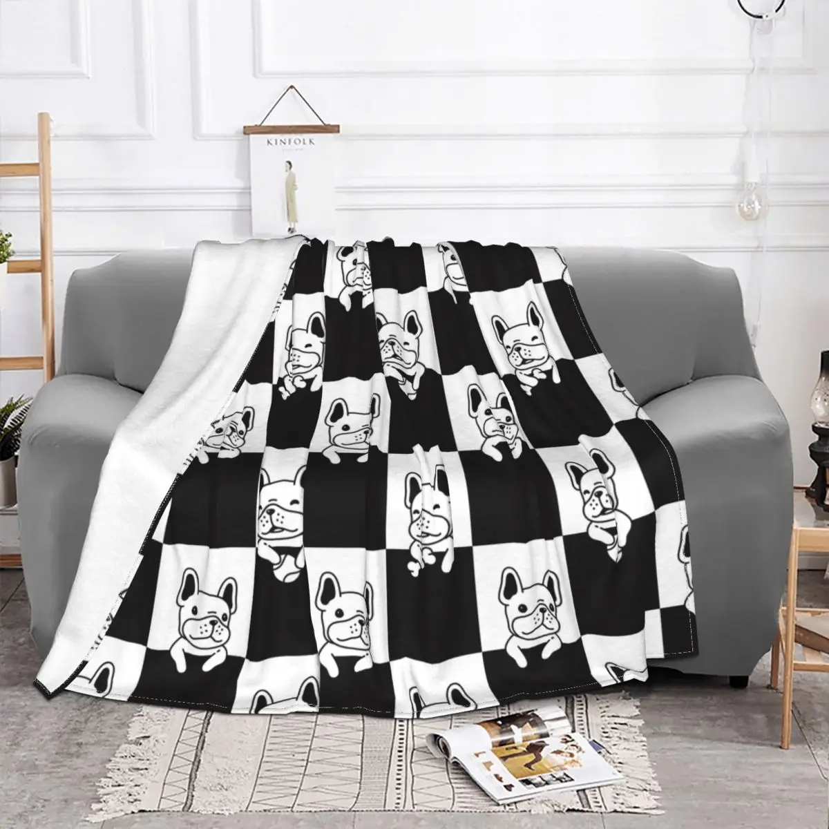 

French Bulldog Blanket Velvet Throw Blanket Super Soft Cozy for Sofa Bed Reversible Plush Bedspread Office Nap Shawl Home Decor