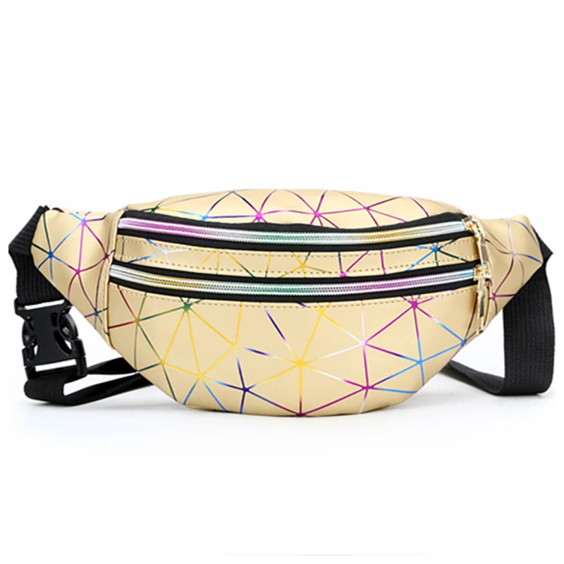 1pc Geometric Pattern Gold Pu Waist Bag Portable Crossbody Bag