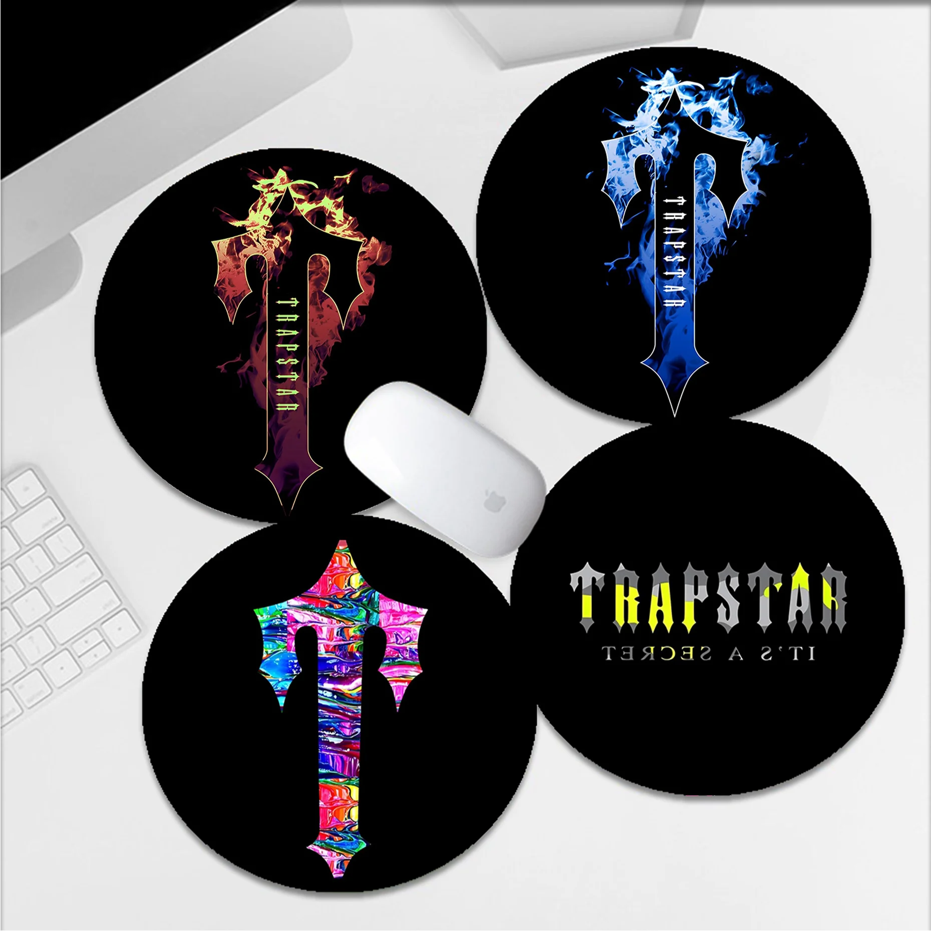 T-Trapstar Logo Mousepad Ins Tide Round Keyboard Mat Table Studenti Cabinet Gamer Desktop Mousepad Cup Mats Deskpad Home Decor