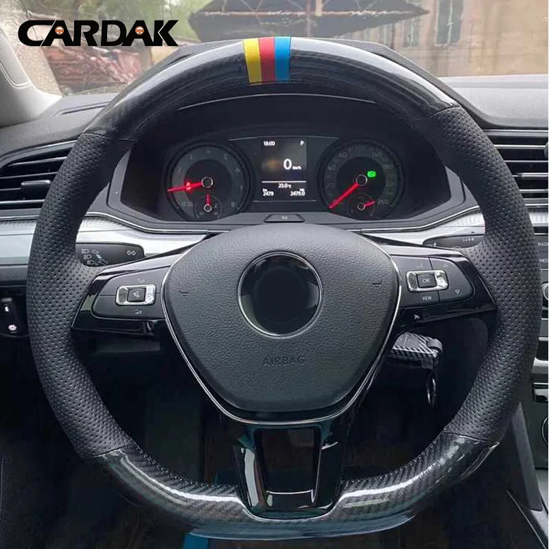 

CARDAK Car Steering Wheel Cover Black Suede For Volkswagen Golf 7 Mk7 VW New Polo Jetta Passat B8 Tiguan 2017 Sharan 2016 2017