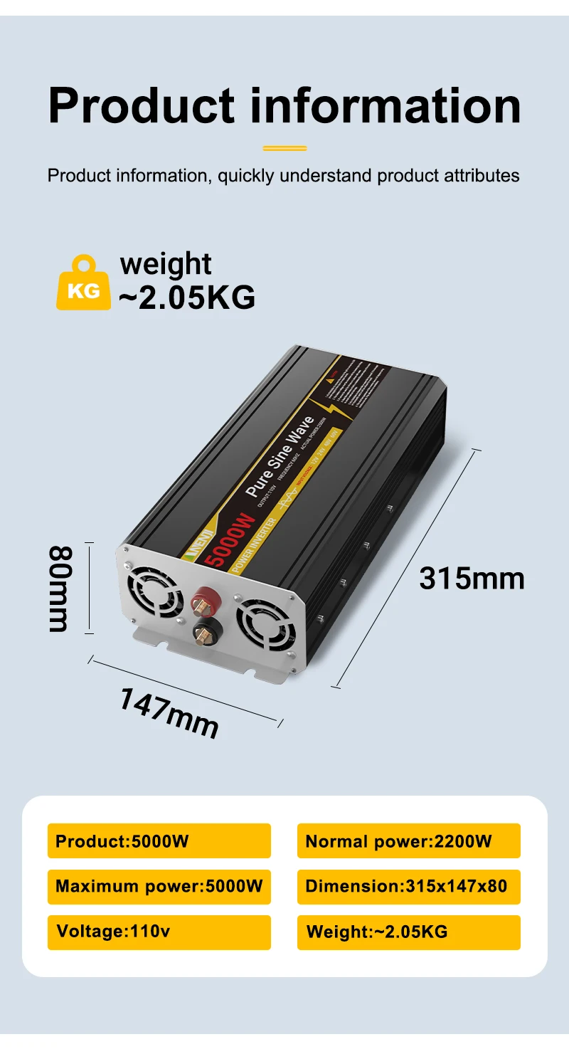 ANENJI Reiner Sinus-Wechselrichter, 5 kW, Fahrzeug-Wechselrichter, DC 12 V, 24 V zu AC 220 V, Stromspannungswandler, Auto-Solar-Wechselrichter für Wohnmobil, SUV – Detail 8