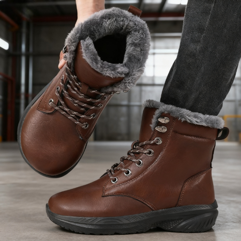 Winter Thick Men's Snow Boots Warm Plush Mid-calf Boots Non Slip Waterproof Platform Snow Boot Casual Comfortable Walking Shoes