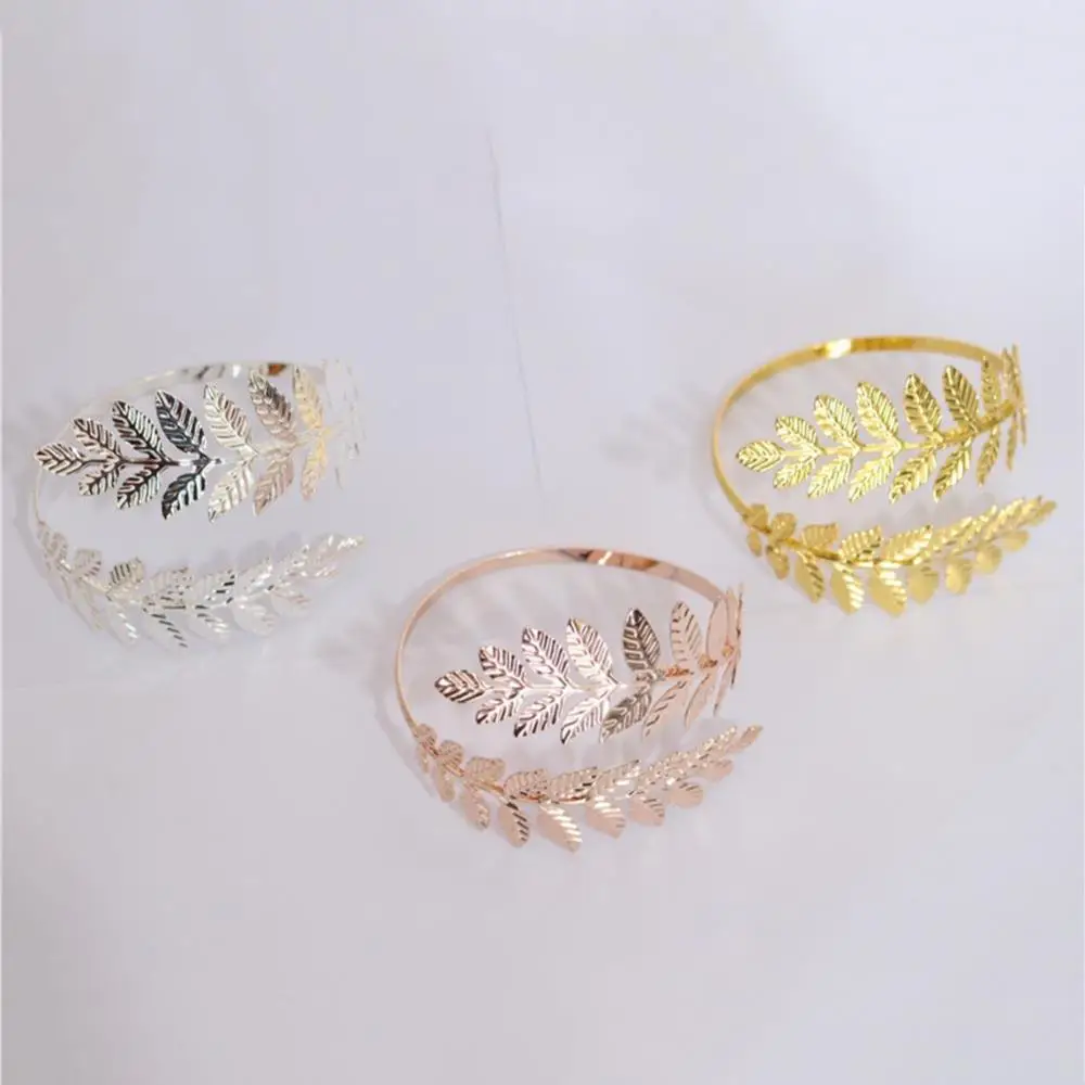 Women Alloy Jewelry Bracelet Charm Bangle Retro 10cm Diameter Metal Leaf Open Arm Cuff Armlet Fine Greek Roman Open Ended Spiral 3