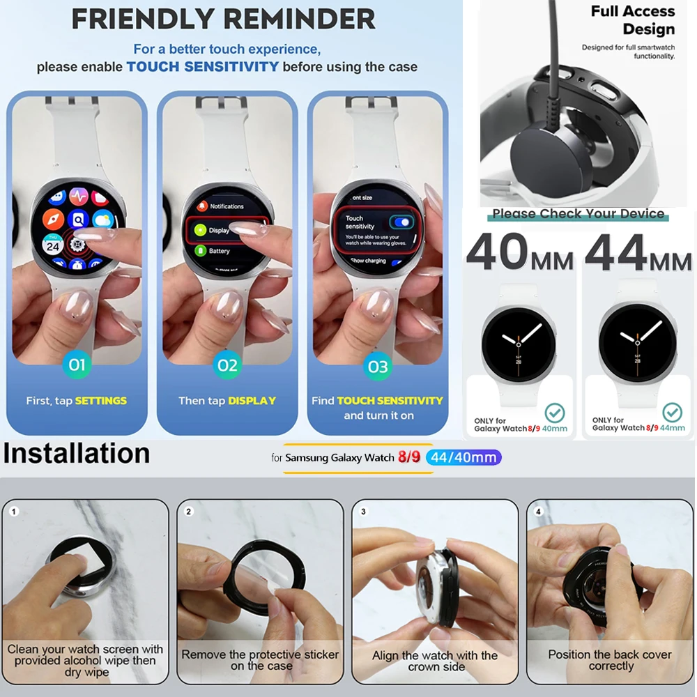 Premium Tempered Glass PC Watch Case with Screen Protector