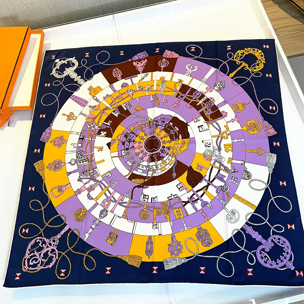 

90cm*90cm Designer Brand Luxury Women Scepter Tassel Printed Ladies Twill Square Scarf Turban Shawl bohemian Beach Towel Scarves