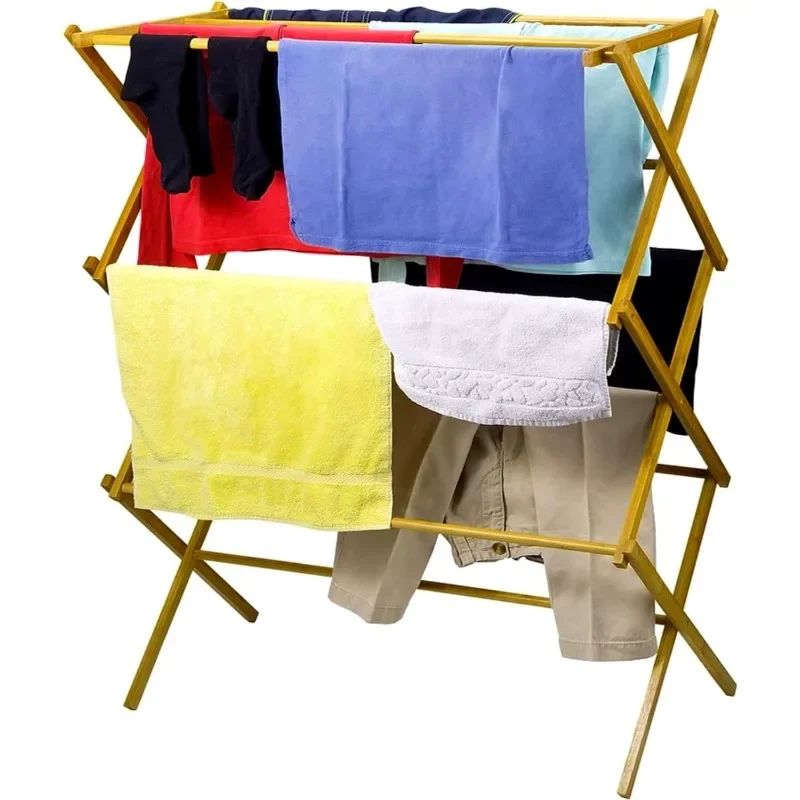 Wooden Clothes Drying Rack for Laundry - Collapsible Folding Bamboo Laundry Drying Rack for Drying Clothes - Heavy Duty 6