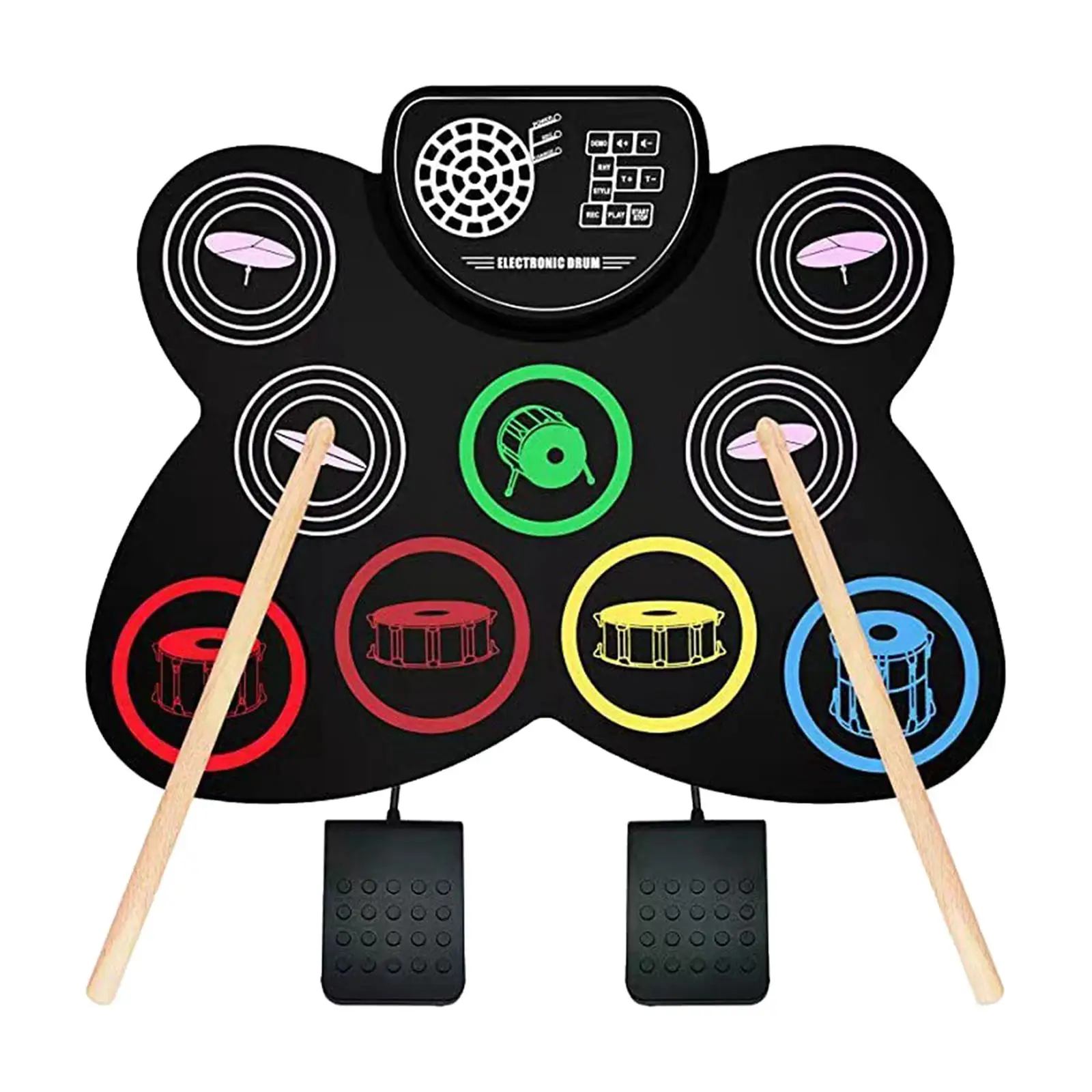 

Silicone Electronic Drum Set with Drumsticks,Pedals Music Toys Hand Practice USB