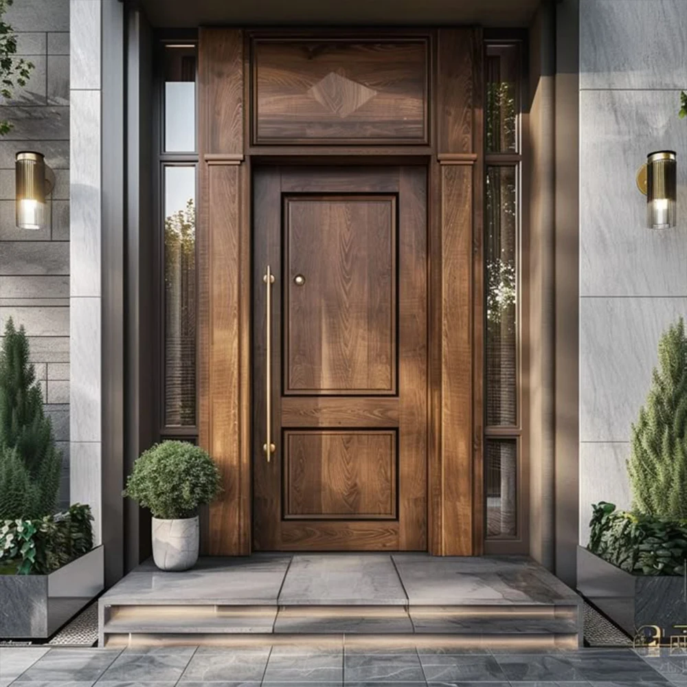 Sixinalu Entrance Doors 1.5x2.2M Wood Grain Pivot Front Exterior Entry Door Aluminum Glass Interior Door Panel Home Decor Custom