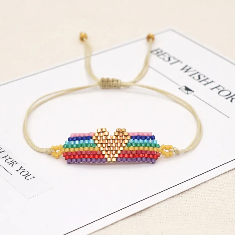 

Beaded bracelet Heart-shaped Rainbow Versatile Fashion Simplicity Hand knitted Adjustable Bohemian Rice bead bracelet