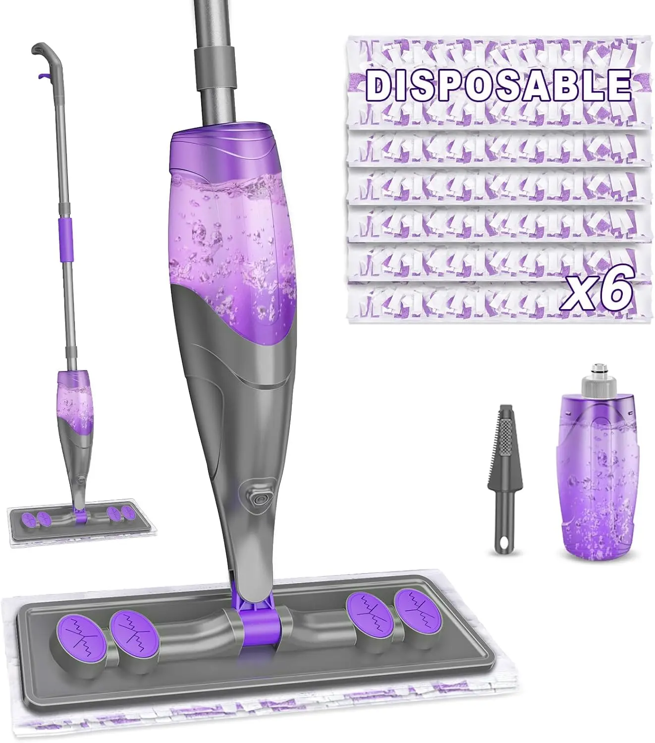 Spray Mop for Floor Cleaning with 6 Disposable Pads and Refillable Bottle - Absorbs Pet Hair Dust Stains