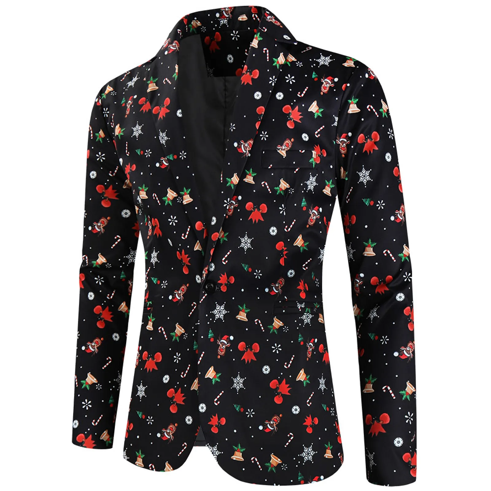 Mens Fashion Leisure Christmas Printed Pocket Buttons long Sleeve V Neck Suit Big Male Suits idle leisure Suit Coat men blazers