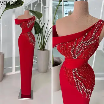 Elegante abito rosso per la madre della sposa lungo 2025 con perline di cristallo abito da ospite di nozze in raso con spalle scoperte abiti formali personalizzati